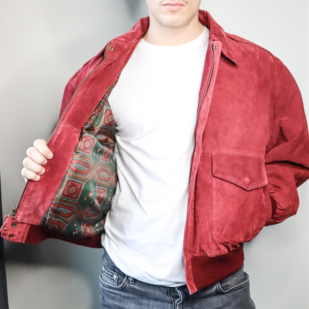Vtg JLC Suede Jacket | retro 80s size M red maroon